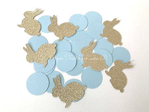 Bunny Party Confetti in Light Blue and Gold Glitter for 1st birthday. Table Confetti. Party Decorations. Some Bunny is One  50 Count.