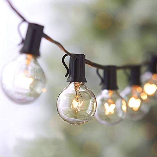 Bomcosy Outdoor String Lights  25Ft G40 Globe String Lights with 15pcs 5W Edison Bulbs 3 Spare   Waterproof Connectable Patio Lights  E12 Socket Base Hanging Lights for Bistro Backyard Balcony  Black