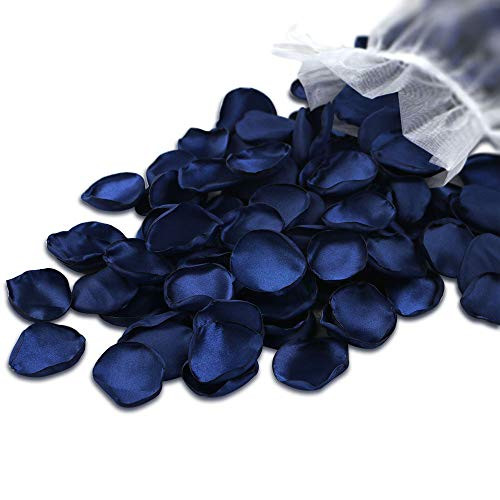 PONATIA 300PCS Rose Petals Artificial Flowers Girl Scatter Petals for Wedding Aisle Centerpieces Table Confetti Party Favors Home Decoration  Navy Blue
