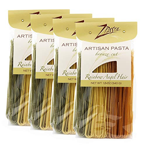 ZPasta Rainbow Angel Hair - Bronze Cut Artisan Pasta 12 oz  4 Pack