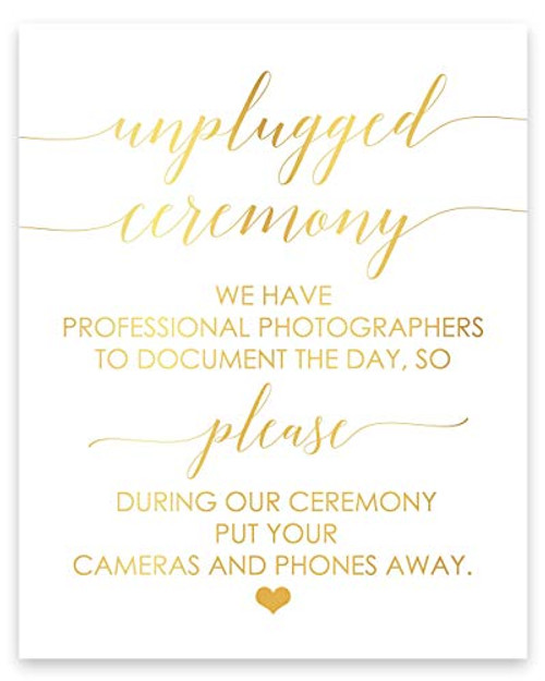 Unplugged Wedding Signs for Ceremony and Reception Decor  Decorative Elegant Cardstock Gold Foil sign  Welcome to our Wedding Decorations  Unframed no Cell Phone Wedding sign