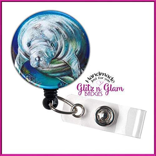 Manatee Badge Reel  Manatee Retractable ID Badge Holder  Manatee Lanyard  Endangered Species Badge Holder  Red Tide Awareness Badge - GG1931