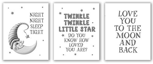 Set of 3 Gallery Wall Art Prints- Unframed  Star Moon and Back White Boys Room  Nursery Kids Décor- Unframed  Nursery Wall Art  Boys Room Nursery  Kids Wall Print  Star Moon  8 inch  x 10 inch