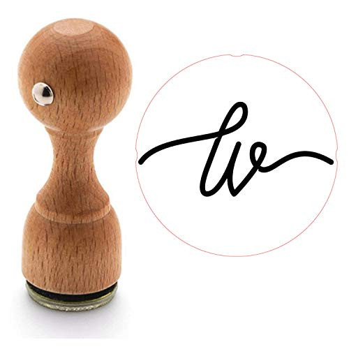 Custom Initial Stamp - Upload Your Initial - Inspection Stamp - 1 2 inch  Round - Small Stamp - 1 Line Stamp - Initial Signature  Wooden Handle NO Ink