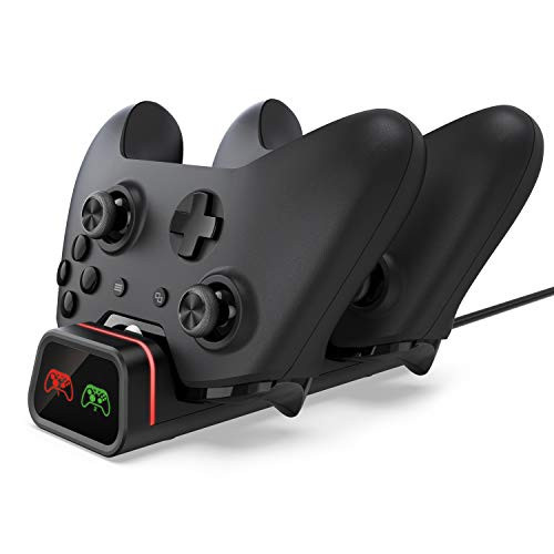 Xbox One Controller Charger KINGTOP Dual Charging Station for Xbox One Xbox One X One Elite Controllers with 2 x 1200mAh Rechargeable Battery Packs for Two Wireless Controllers Charge Kit Black