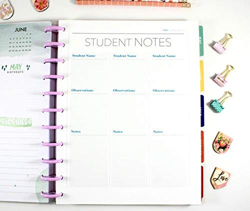 Student Notes Inserts for 11-Disc Big Happy Planner for Teachers  Teacher Planner Inserts  Pre-punched Planner Inserts  Pre-punched Teacher Inserts