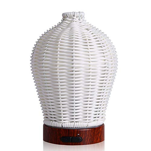 Ultrasonic Cool Mist Essential Oil Diffuser 100ml Capacity Rattan Reed Aromatherapy Diffuser with Waterless Auto Shut-Off Protection 8 Colors Changed LED for Home Office Baby