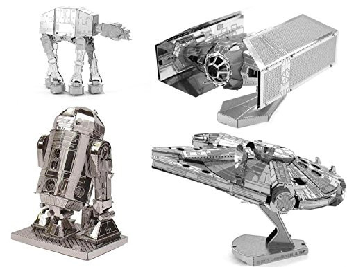 Metal Earth 3D Model Kits - Star Wars Set of 4 - Darth Vader's TIE Fighter, R2-D2, AT-AT, Millenium Falcon
