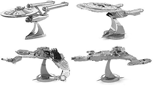 Metal Earth 3D Model Kits - Star Trek Set of 4 - USS Enterprise NCC-1701D - Klingon Vor'Cha Class - Klingon Bird-of-Prey - USS Enterprise NCC-1701