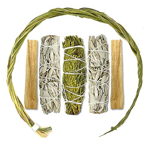 Smudge Box Sweetgrass Sage Cedar and Palo Santo Smudge Kit with Sweetgrass Braid ...