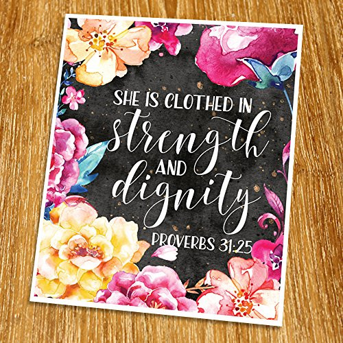 Proverbs 31 25 She is clothed in strength and dignity Print  Unframed   Nursery Print  Baby Shower Gift  Watercolor  Wisdom word Print  Bible Verse Print  Christian Wall Decor  8x10 inch   TC-094