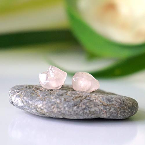 Raw Rose Quartz Sterling Silver Studs - 5-10mm Healing Crystal Earrings - Pink Gemstone of Love Raw Rose Quartz Sterling Silver Studs - 5-10mm Healing Crystal Earrings - Pink Gemstone of Love