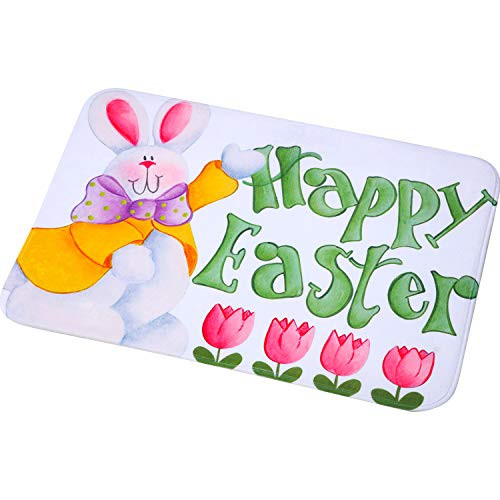Happy Easter mat Spring Bunny Door Mat Flower Easter Doormat Easter Indoor Outdoor Welcome Doormat  23.6 x 15.7 Inch