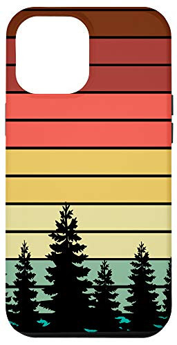 iPhone 12 Pro Max Retro Vintage Mountain Rainbow Sunset Trees Evergreen Case