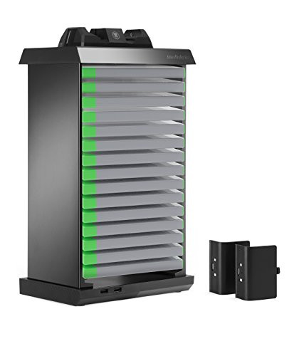 Snakebyte XBOX One Charge Tower Pro - Games Tower for 15 Games, Charger and Battery Packs for 2 Controllers and 2 USB Ports 