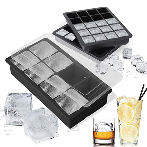 Ice Cube Tray  Rottay 3 Pack Silicone Ice Cube Mold Include Large 8 Cavity Ice Cube Maker with lids and 20 Cavity Stackable Small Ice Trays Molds  Flexible  Reusable Molds for Whiskey  Cocktails  DIY