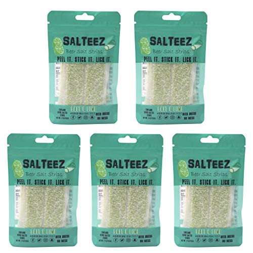 Salteez Beer Salt Strips  Real Salt  and  Lime Flavor Strips That Stick to Your Bottle  Can  or Cup - For a Perfectly Dressed Beer Anytime Anywhere   Salt  and  Lime  5 Pack