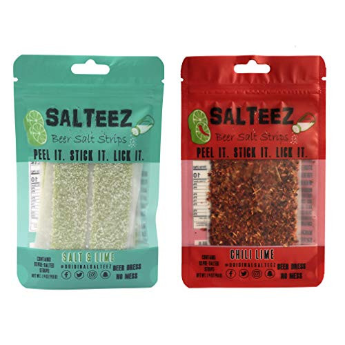 Salteez Beer Salt Strips  Real Salt  and  Lime Flavor Strips That Stick to Your Bottle  Can  or Cup - For a Perfectly Dressed Beer Anytime Anywhere   Combo Pack  2 Pack