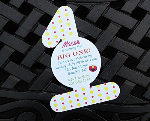 Set of 10 Elmo Boy or Girl First Birthday Party Invitations In the Shape of the  1