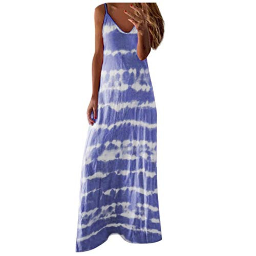 Shakumy Women Dresses Sleeveless V-Neck Gradient Tie-dye Casual Summer Loose Sundress Maxi Long Dress Beach Tank Tunic Dress