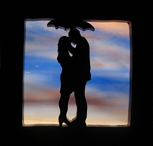 Stain glass night light  Lovers in the rain silhouette Handmade in the USA