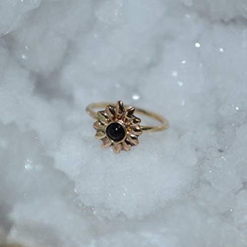 Onyx Tragus Ring - Gold 6mm Flower Tragus Hoop - Nose Earring - Cartilage Hoop - Forward Helix Earring - Septum Ring - Nose Piercing 18 Gauge