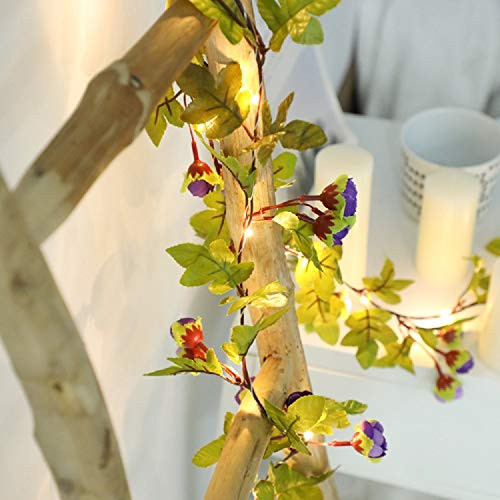 Simulation Rose String Lights Hanging Vines Plant Garland Silk Artificial Flower Vines Light Battery Powered for Home Garden Wedding Party Decor  Purple 42head