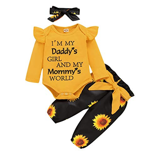 18 Months Girl Clothes Fall Daddys Little Girl Baby Clothes Toddler Baby Girl Outfit Sunflower Pant Headband Girl Boutique Clothing Set 12-18 Months