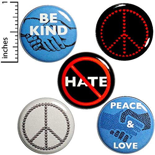 Kindness Buttons 5 Pack of Pins for Backpacks Peace and Love Gift Set 1 Inch P3-2