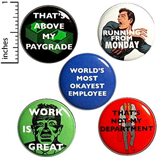 Funny Work Buttons Pins for Backpacks or Jackets Lapel Pins Sarcastic 5 Pack Gift Set 1 Inch P3-4