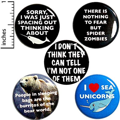Funny Buttons Random Humor Sarcastic Pins for Backpacks or Jackets Lapel Pins Badges 5 Pack Awesome Silly Gift Set 1 Inch P35-2