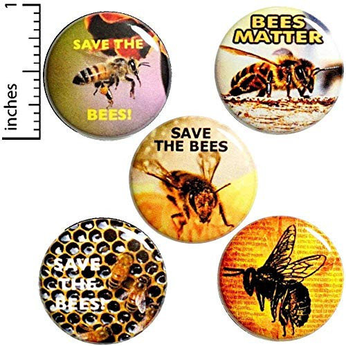 Save The Bees Awareness Buttons Pins for Backpacks or Jackets Lapel Pin 5 Pack Gift Set Cute 1 Inch P4-1