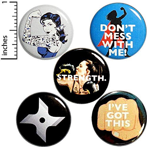 Strong Women Button 5 Pack Lapel Pins for Jackets or Backpacks Feminist 1 Inch P26-4