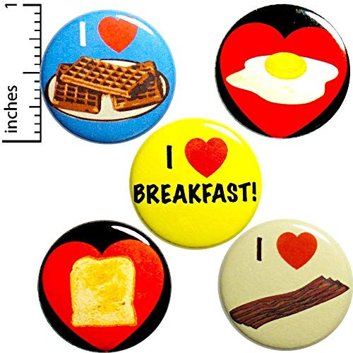 Breakfast Buttons 5 Pack Lapel Pins for Jackets or Backpacks 1 Inch P25-1