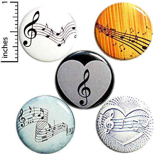 Music Button 5 Pack of Backpack Pins or Fridge Magnets Sheet Music Classical Notes 1 Inch P28-4