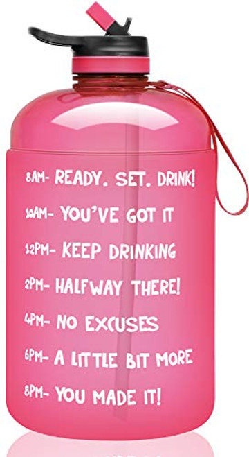 VUP 1 Gallon 128oz Motivational Water Bottle with Time Marker  and  Straw  BPA Free Leakproof Large Water Bottle Jug for Fitness Gym Camping Outdoor Sports  Pink VUP 1 Gallon 128oz Motivational Water Bottle with Time Marker  and  Straw  BPA Free Leakproof Large Water Bottle Jug for Fitness Gym Camping Outdoor Sports  Pink