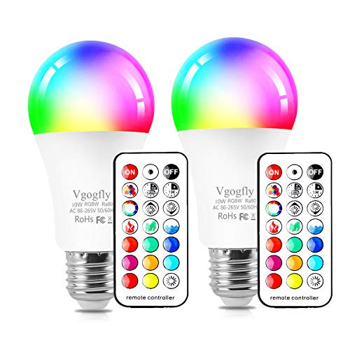 RGB Led Light Bulbs 10W Color Changing Light Bulb with Remote Control 5000k Daylight White  2 Pack