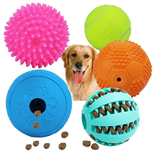 Sunglow 5 Different Functions Interactive Dog Toy Balls for Small Medium Large Dogs Dog Puzzle Toys for Boredom  Durable Squeaky Balls IQ Treat Ball Dog Chew Toys  Medium Large Dogs