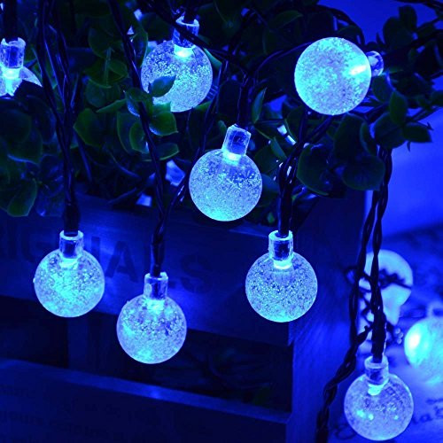 Solar String Lights Outdoor Solar Powered String Lights with 50 LED 31FT IP65 Waterproof Outdoor String Lights for 8 Models Solar Globe Outdoor String Lights LED Hanging String Lights Blue