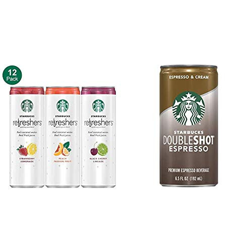 Starbucks  Refreshers with Coconut Water  3 Flavor Variety Pack  12 fl Oz. Cans  12 Pack   Packaging May Vary   and  Doubleshot  Espresso  Plus Cream  6.5 Fluid Ounce  Pack of 12