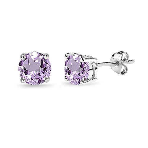 Sterling Silver Amethyst 6mm Round-Cut Prong-set Solitaire Stud Earrings
