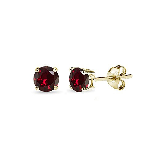 Yellow Gold Flashed Sterling Silver Synthetic Ruby 4mm Round-Cut Solitaire Stud Earrings