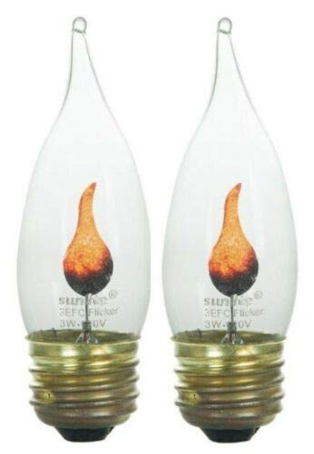 2PK Flickering Flame Standard Light Bulbs - 3W Realistic Candle Flicker E26 2PK Flickering Flame Standard Light Bulbs - 3W Realistic Candle Flicker E26