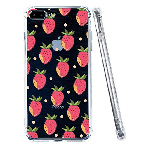 iPhone 8 Plus Case  iPhone 7 Plus Clear Case  Clear Strawberry Fruit Pattern Design Soft Flexible TPU Bumper Shockproof Transparent Protective Fruits Cover Case for iPhone 7 Plus 8 Plus