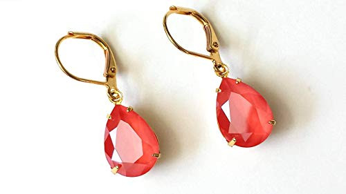 Swarovski Light Coral Crystal Earrings Small Rhinestone Dangle and Drop Jewelry Swarovski Light Coral Crystal Earrings Small Rhinestone Dangle and Drop Jewelry