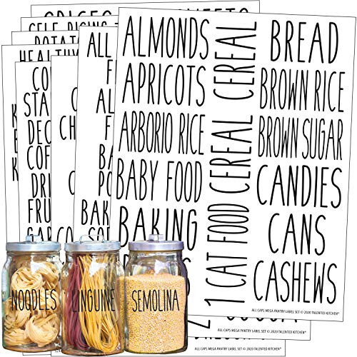 Talented Kitchen 136 All Caps Pantry Labels  136 Main Ingredients  Food Pantry Label Sticker. Water Resistant Food Jar Labels. Jar Decals Pantry Organization Storage  Set of 136  All Caps Pantry