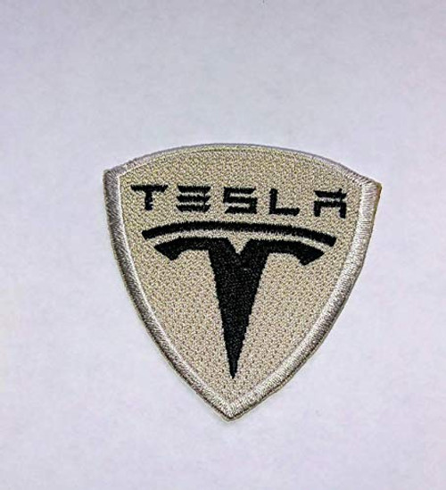 TESLA IRON ON EMBROIDERED PATCH 2.5 inch  X 2.5 inch  EMBROIDERY 100 Percent CAR AUTO RACING