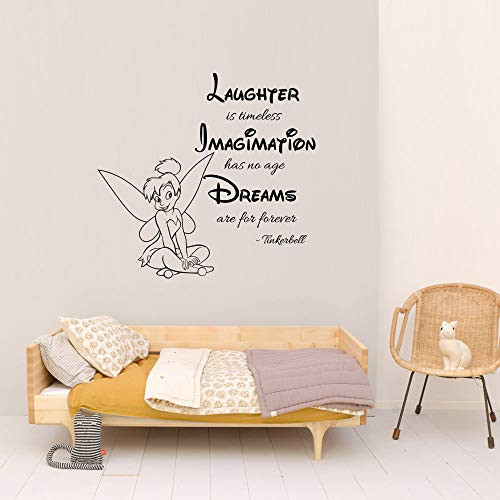 Vinyl Sticker Tinkerbell Quote Laughter Is Timeless Imagination Has No Age Dreams Are For Forever Cartoon Phrase Kids Room Nursery Mural Decal Wall Art Decor SA3273