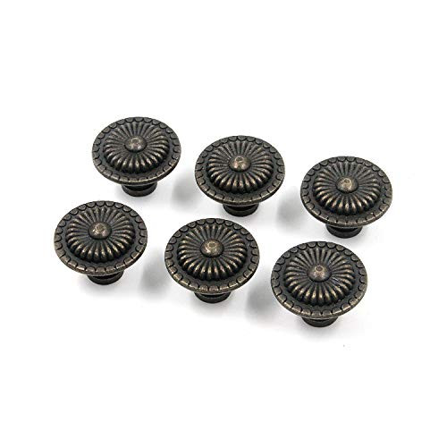 Antrader Vintage Knob Metal Cabinet Cupboard Drawer Door Pull Handle Knob Bronze Tone Pack of 6