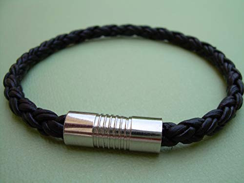 Natural Black Braided Mens Leather Bracelet with Stainless Steel Magnetic Clasp  Mens Jewelry  Mens Bracelet  Fathers Day